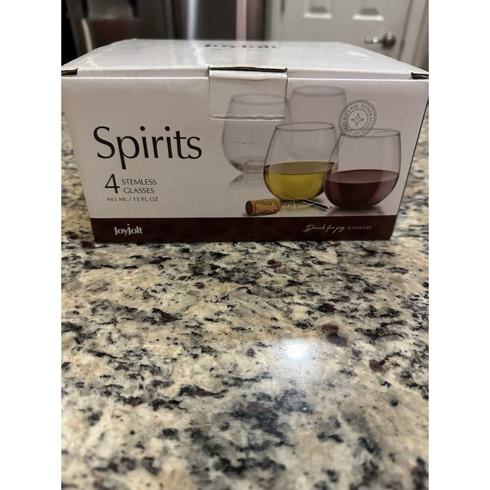 JoyJolt Barware - Set of 4 Stemless Wine Glasses, 15 oz